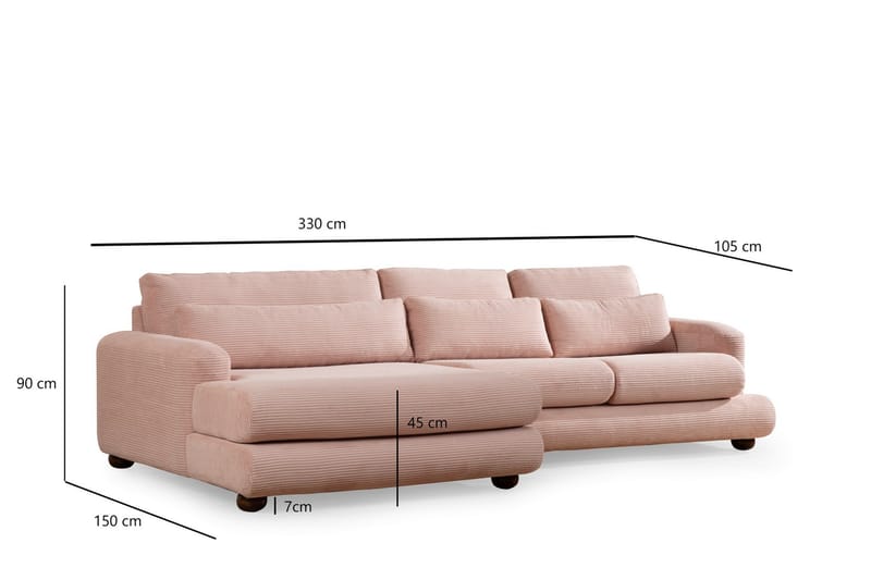 Relento Sofa med Sjeselong 3-seter - Rosa - Møbler - Sofaer - Sofa med sjeselong