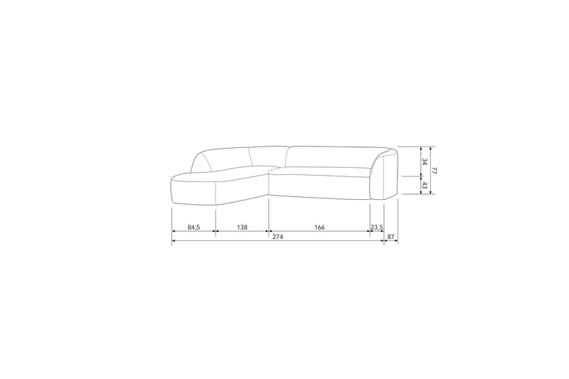 Mooli Sofa med Sjeselong 3-seter - Grå - Møbler - Sofaer - Sofa med sjeselong - 3 seters sofa med divan