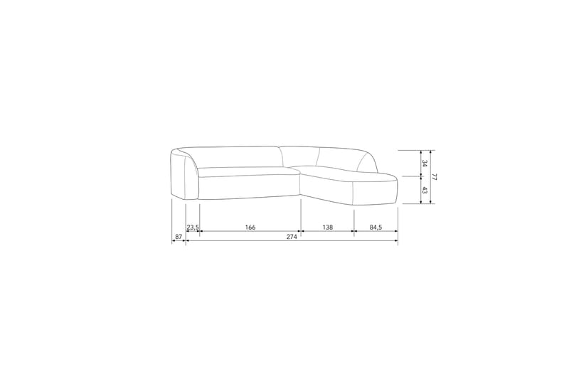 Mooli Sofa med Sjeselong 3-seter - Grå/Svart - Sofa med sjeselong - 3 seters sofa med divan