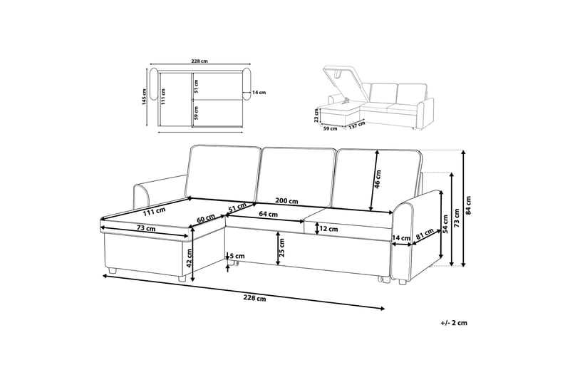 Nesna Hjørnesofa 228 cm - Svart - Møbler - Sofaer - Sofa med sjeselong - 3 seters sofa med divan