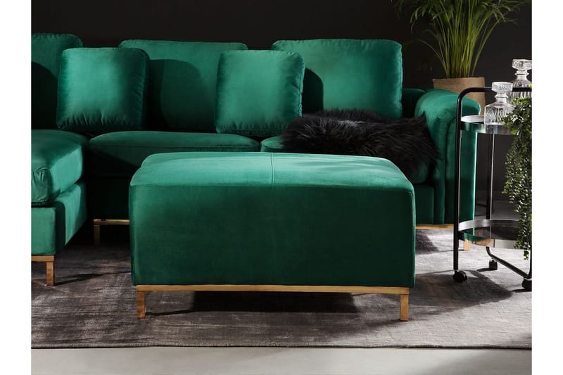 Dugard Hjørnesofa Høyre + Fotskammel - Grønn/Fløyel - Møbler - Sofaer - Sofa med sjeselong - 4 seters sofa med divan