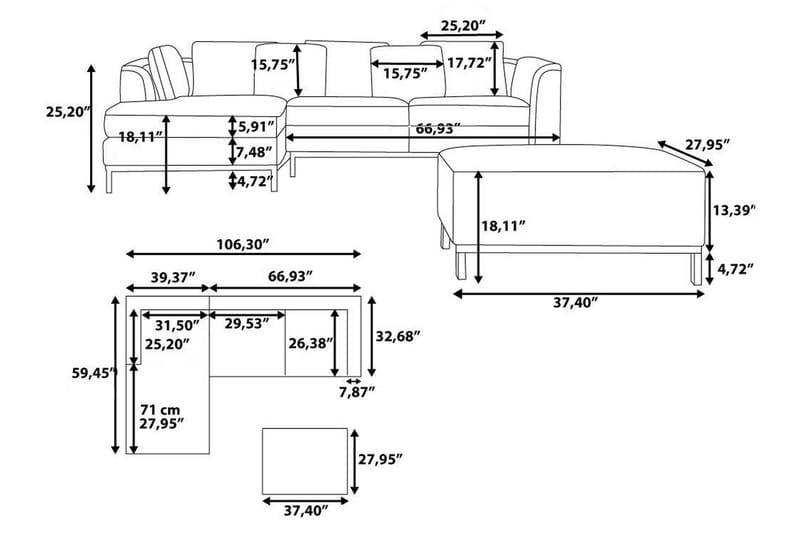 Dugard Hjørnesofa Høyre + Fotskammel - Mørkegrå - Møbler - Sofaer - Sofa med sjeselong - 4 seters sofa med divan