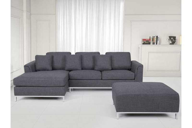 Dugard Hjørnesofa Høyre + Fotskammel - Mørkegrå - Møbler - Sofaer - Sofa med sjeselong - 4 seters sofa med divan