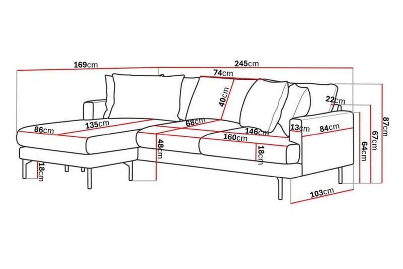 Menard 4-seters Divansofa - Grå - Møbler - Sofaer - Sofa med sjeselong - 4 seters sofa med divan