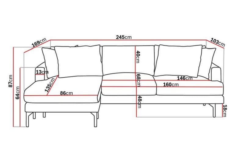 Menard 4-seters Divansofa - Grå - Møbler - Sofaer - Sofa med sjeselong - 4 seters sofa med divan