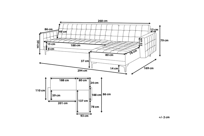 Aberdeen Hjørnesofa 267 cm - Grå - Møbler - Sofaer - Sofa med sjeselong