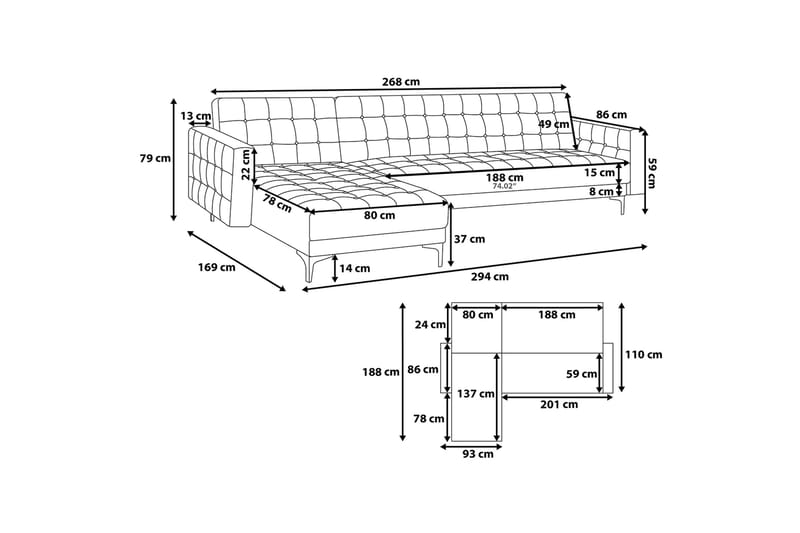 Aberdeen Hjørnesofa 267 cm - Grå - Møbler - Sofaer - Sofa med sjeselong