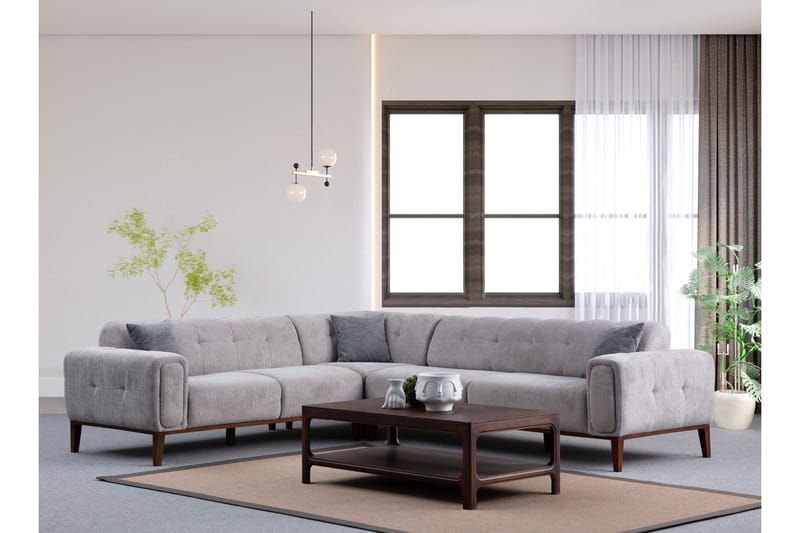 Adelphe 4-seters Sofa med Divan - Lysegrå - Møbler - Sofaer - Sofa med sjeselong