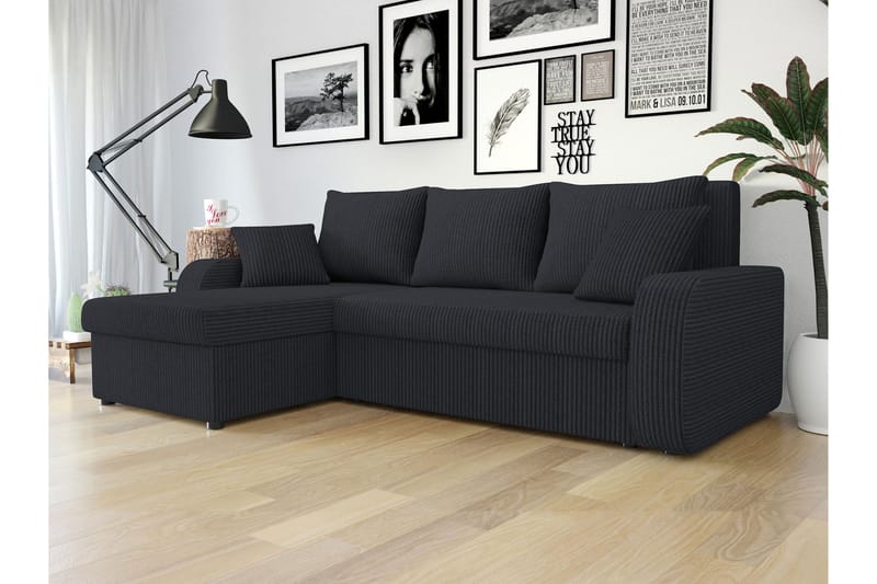 Alvared Sofa med Sjeselong 3-seter - Svart - Møbler - Sofaer - Sofa med sjeselong