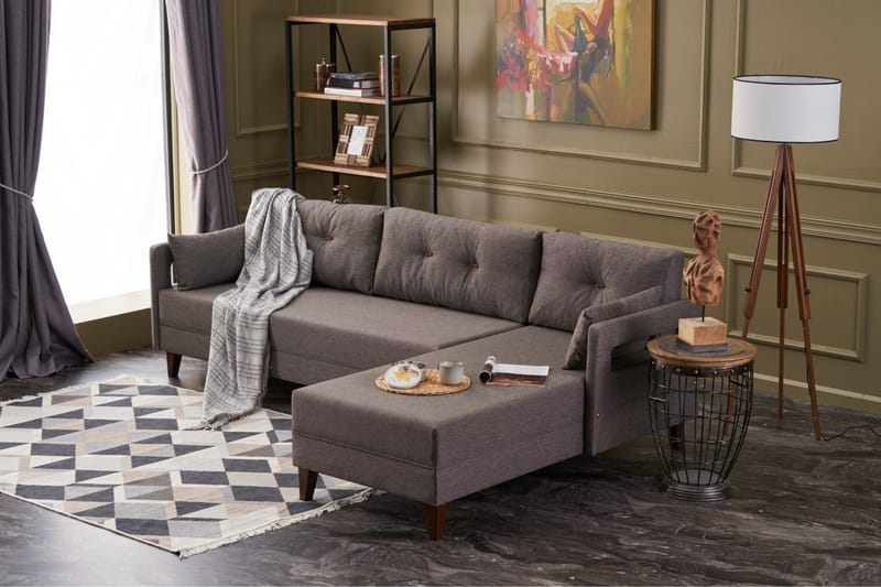 Angola Sofa m. Divan 4-seters - Brun - Møbler - Sofaer - Sofa med sjeselong