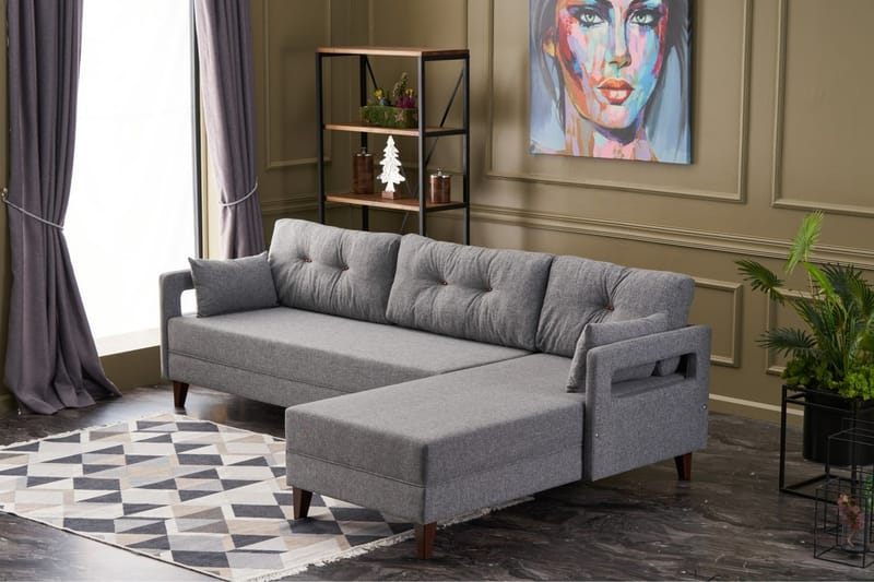 Angola Sofa m. Divan 4-seters - Grå - Møbler - Sofaer - Sofa med sjeselong