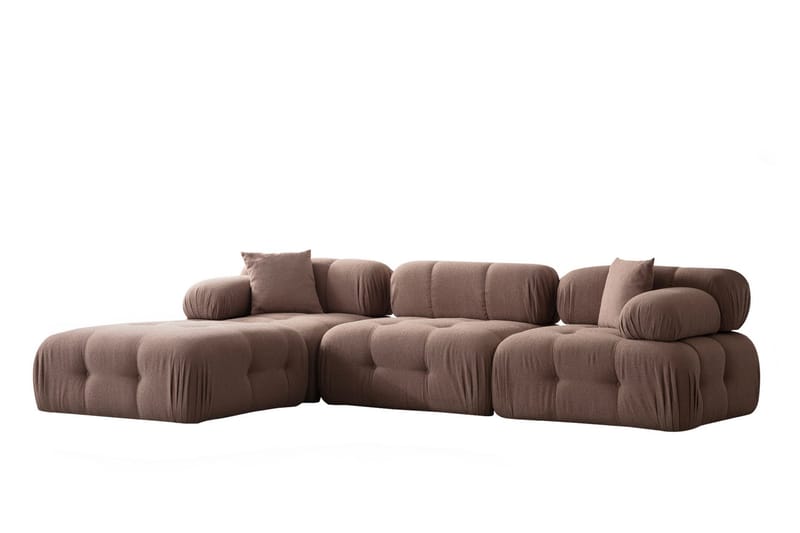 Bengul Divansofa 3-seters - Brun - Sofa med sjeselong - Skinnsofaer - 2 seters sofa med divan - 3 seters sofa med divan - 4 seters sofa med divan - Fløyel sofaer