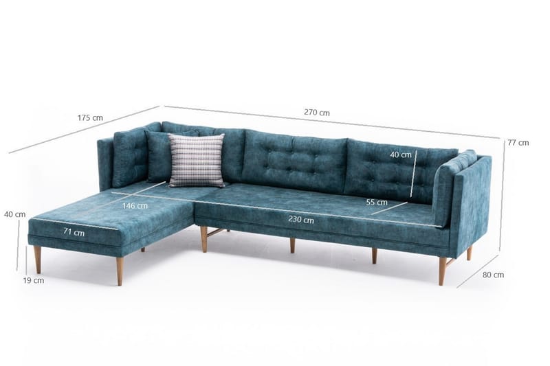 Bosnia Sofa m. Divan 4-seters - Turkis - Møbler - Sofaer - Sofa med sjeselong