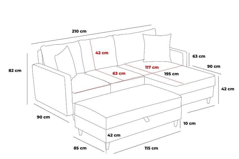 Braneles Sofa med Sjeselong 4-seter - Antrasitt - Møbler - Sofaer - Sofa med sjeselong