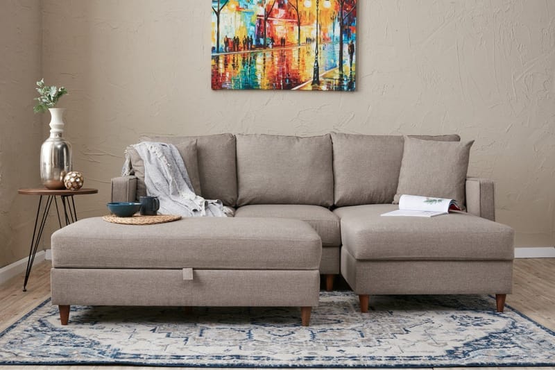 Braneles Sofa med Sjeselong 4-seter - Beige - Møbler - Sofaer - Sofa med sjeselong