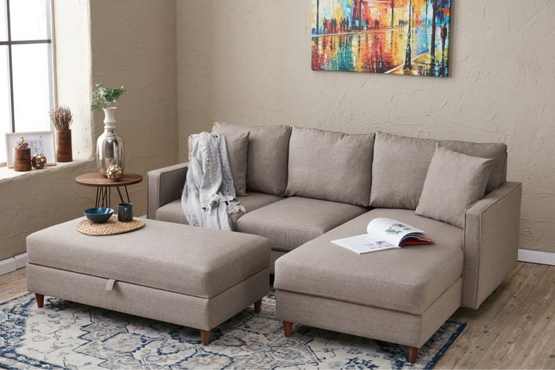 Braneles Sofa med Sjeselong 4-seter - Beige - Møbler - Sofaer - Sofa med sjeselong