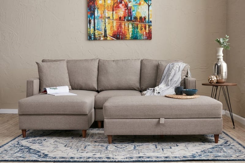 Braneles Sofa med Sjeselong 4-seter - Beige - Møbler - Sofaer - Sofa med sjeselong