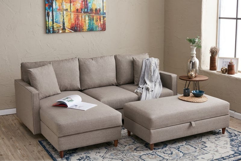 Braneles Sofa med Sjeselong 4-seter - Beige - Møbler - Sofaer - Sofa med sjeselong