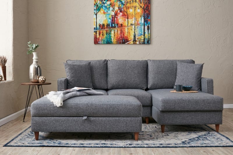 Braneles Sofa med Sjeselong 4-seter - Grå - Møbler - Sofaer - Sofa med sjeselong