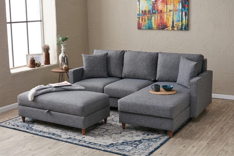 Braneles Sofa med Sjeselong 4-seter - Grå - Møbler - Sofaer - Sofa med sjeselong