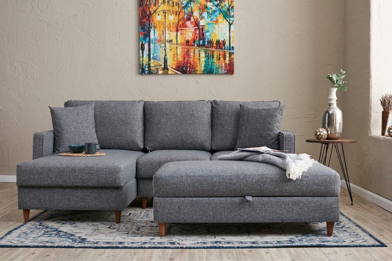 Braneles Sofa med Sjeselong 4-seter - Grå - Møbler - Sofaer - Sofa med sjeselong