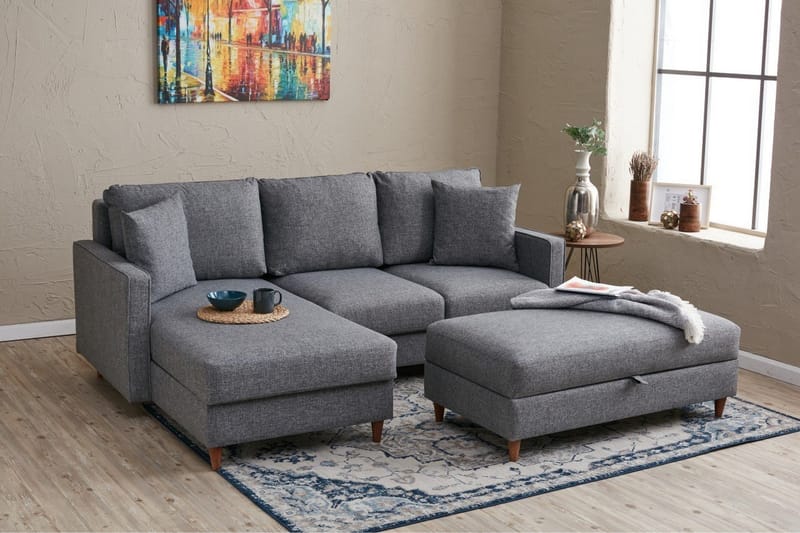 Braneles Sofa med Sjeselong 4-seter - Grå - Møbler - Sofaer - Sofa med sjeselong