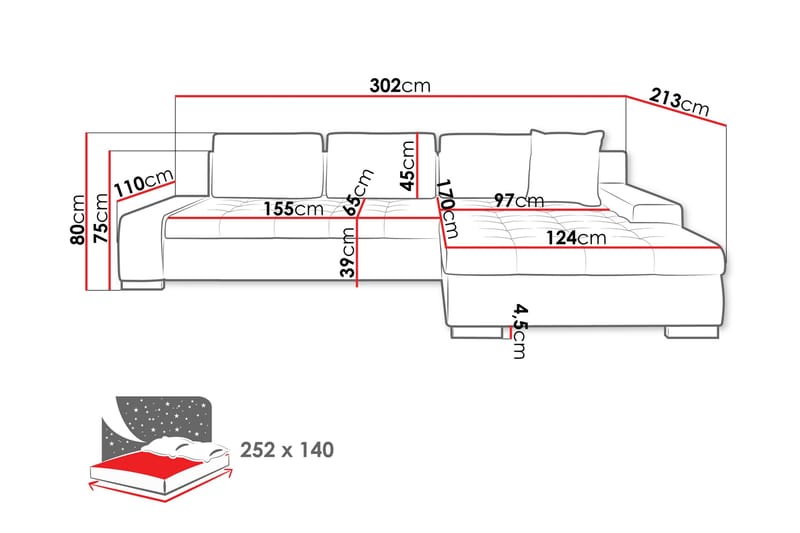 Cerys Sofa med Divan 3-seter - Grå/Rosa - Møbler - Sofaer - Sofa med sjeselong