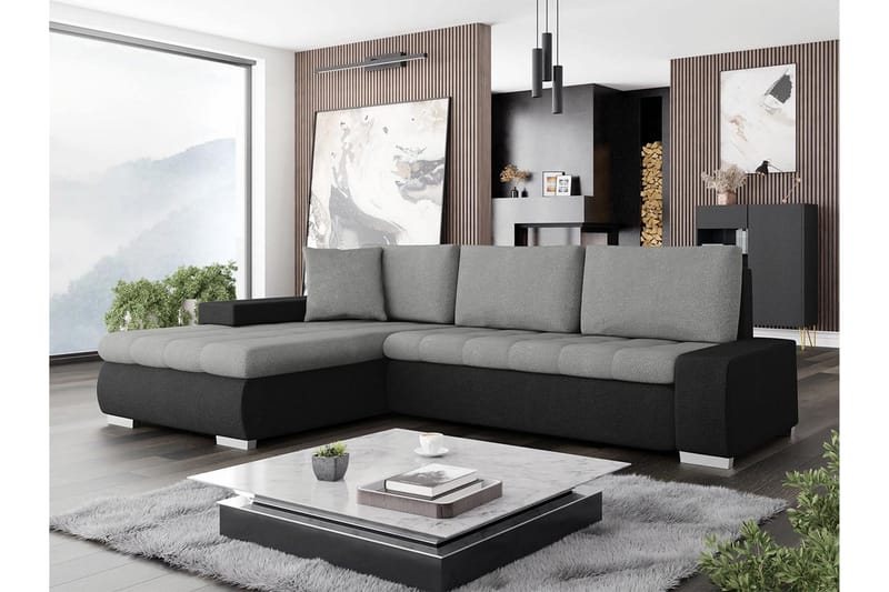 Cerys Sofa med Divan 3-seter - Svart/Grå - Møbler - Sofaer - Sofa med sjeselong