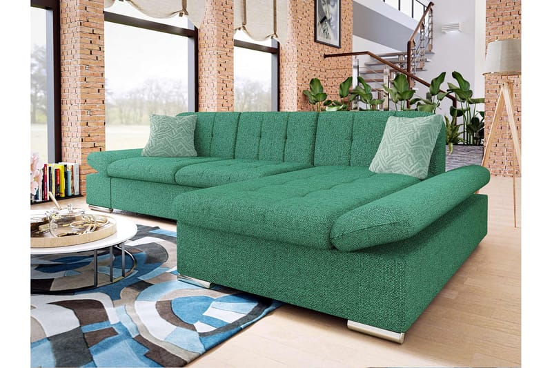 Djerra Sofa med Divan 3-seter - Grønn - Møbler - Sofaer - Sofa med sjeselong