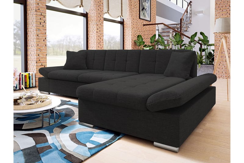 Djerra Sofa med Divan 3-seter - Svart - Møbler - Sofaer - Sofa med sjeselong