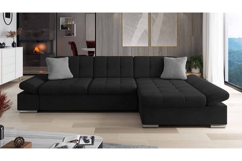 Djerra Sofa med Divan 3-seter - Svart/Grå - Møbler - Sofaer - Sofa med sjeselong