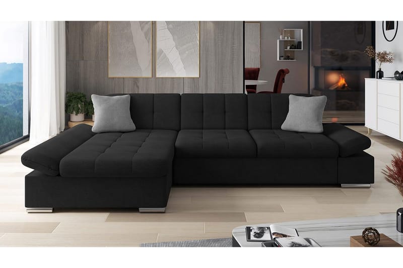 Djerra Sofa med Divan 3-seter - Svart/Grå - Møbler - Sofaer - Sofa med sjeselong