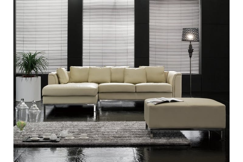 Dugard Hjørnesofa Høyre + Fotskammel - Beige/Lær - Møbler - Sofaer - Sofa med sjeselong