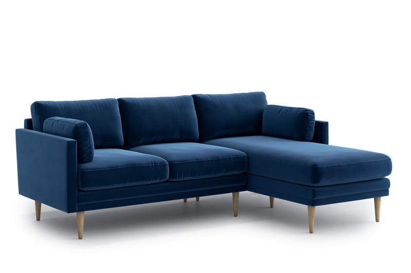 Emilly 4-seter Divansofa - Marineblå - Sofa med sjeselong - Skinnsofaer - 2 seters sofa med divan - 3 seters sofa med divan - 4 seters sofa med divan - Fløyel sofaer
