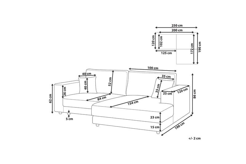 Ersi Sofa med Sjeselong 3-seter - Grå/Svart - Møbler - Sofaer - Sofa med sjeselong