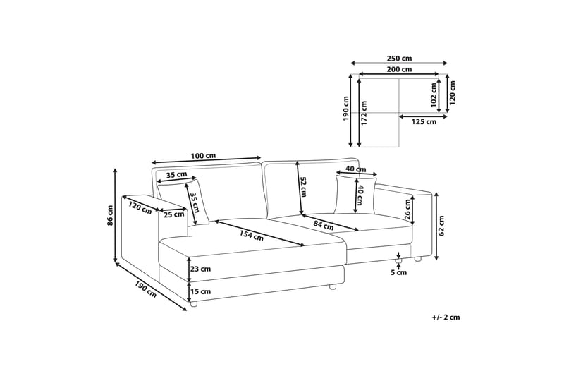 Ersi Sofa med Sjeselong 3-seter - Grå/Svart - Møbler - Sofaer - Sofa med sjeselong