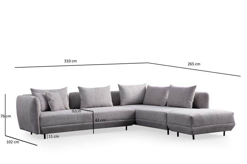 Floransa 4-seters Sofa med Divan - Lysegrå - Møbler - Sofaer - Sofa med sjeselong