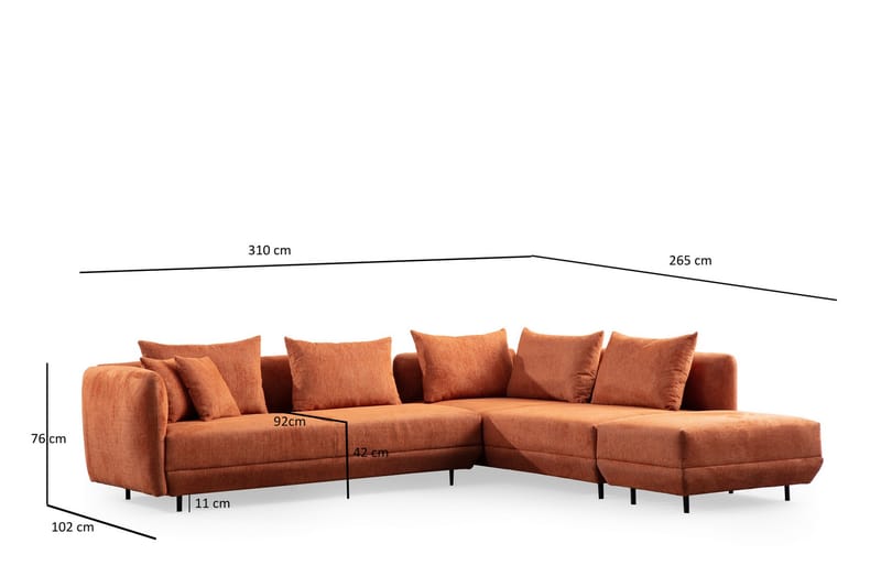 Floransa 4-seters Sofa med Divan - Oransje - Møbler - Sofaer - Sofa med sjeselong