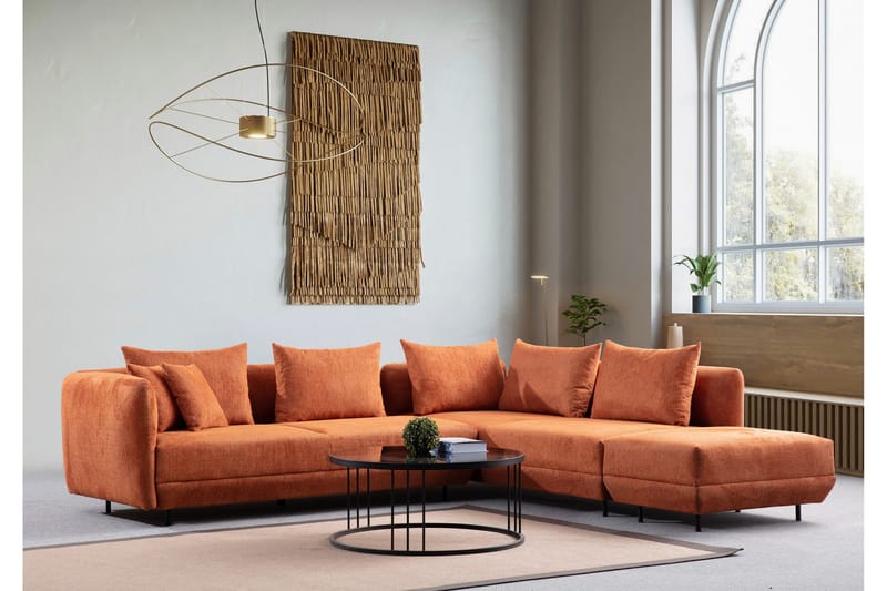 Floransa 4-seters Sofa med Divan - Oransje - Møbler - Sofaer - Sofa med sjeselong