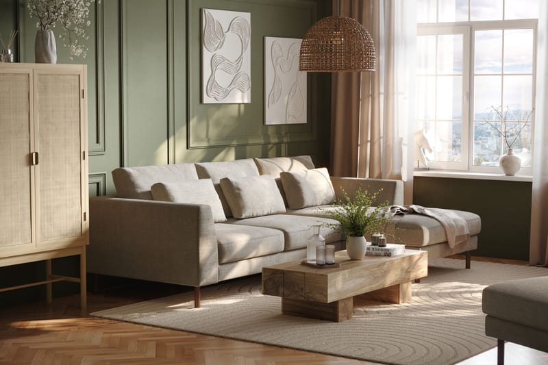 Florenz 3-seters Sofa med Divan Høyre - Grå/Beige - Møbler - Sofaer - Sofa med sjeselong