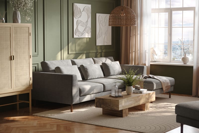 Florenz 3-seters Sofa med Divan Høyre - Lysegrå - Møbler - Sofaer - Sofa med sjeselong