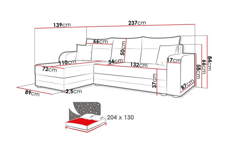 Hewlet Sofa med Divan 3-seter - Beige/Mørk grå - Møbler - Sofaer - Sofa med sjeselong