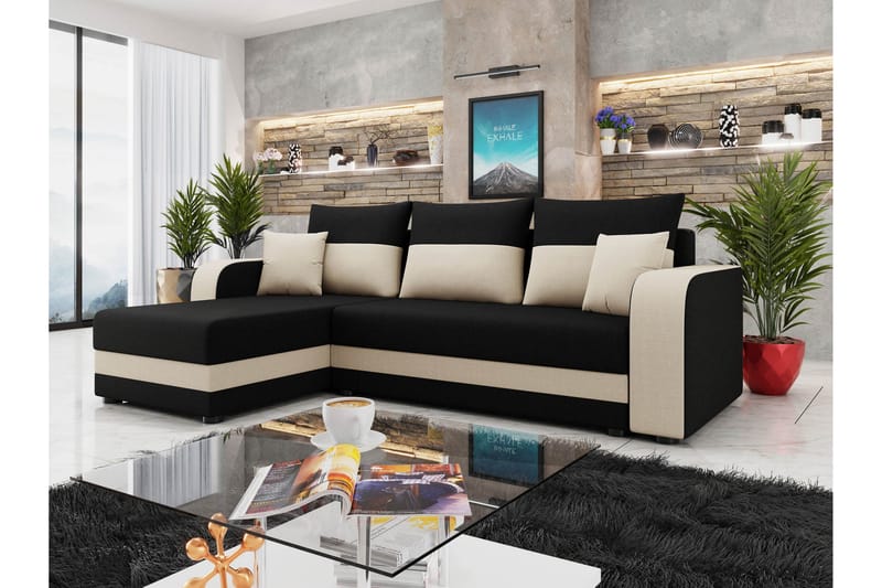 Hewlet Sofa med Divan 3-seter - Svart/Beige - Møbler - Sofaer - Sofa med sjeselong