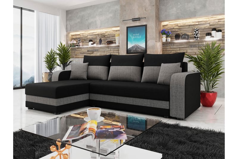 Hewlet Sofa med Divan 3-seter - Svart/Grå - Møbler - Sofaer - Sofa med sjeselong