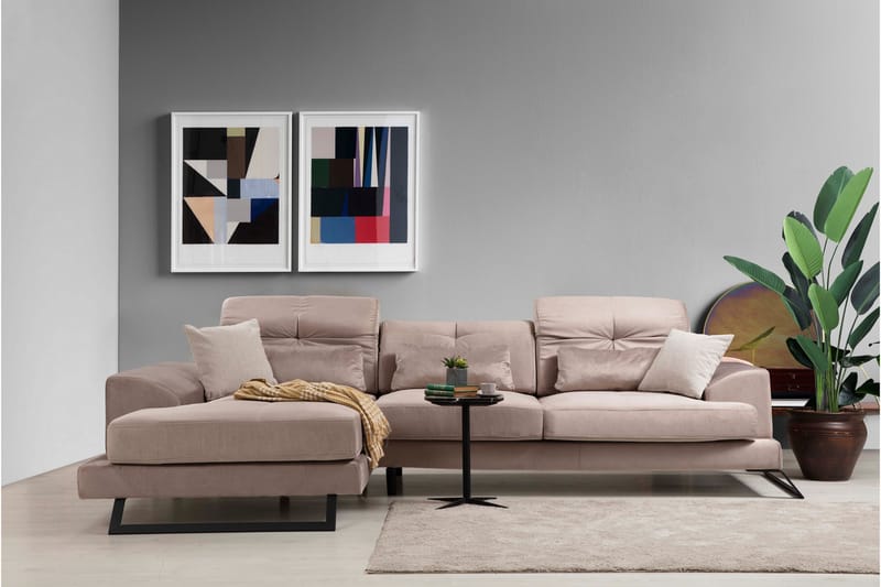 Jaraad Divansofa Høyre - Beige/Svart - Møbler - Sofaer - Sofa med sjeselong