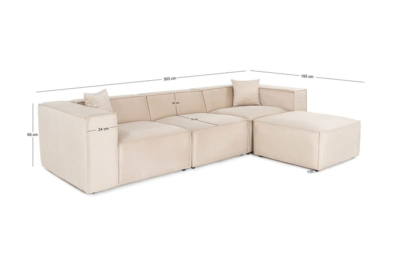 Kaolins Sofa med Sjeselong 3-seter - Krem - Møbler - Sofaer - Sofa med sjeselong