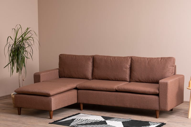 Lungo Sofa med Sjeselong 4-seter - Lys brun - Møbler - Sofaer - Sofa med sjeselong