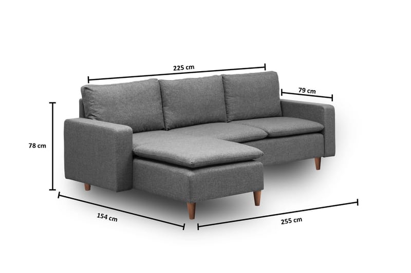 Lungo Sofa med Sjeselong 4-seter - Mørkegrå - Møbler - Sofaer - Sofa med sjeselong