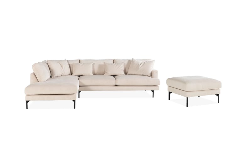 Menard 3-seter Sofa med Sjeselong Venstre + Fotskammel - Beige - Møbler - Sofaer - Sofa med sjeselong