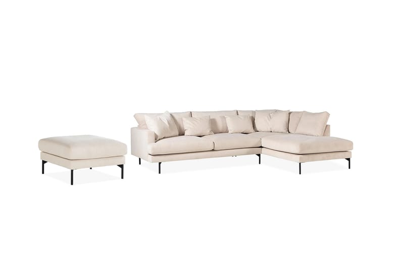 Menard 4-seter Sofa med Sjeselong Høyre + Fotskammel - Beige - Møbler - Sofaer - Sofa med sjeselong